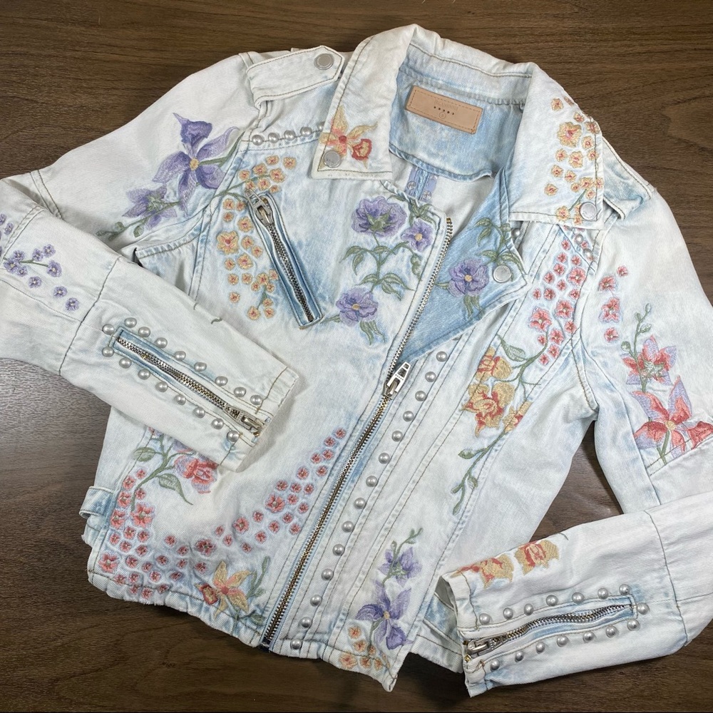 BlankNYC denim studded moto jacket size small